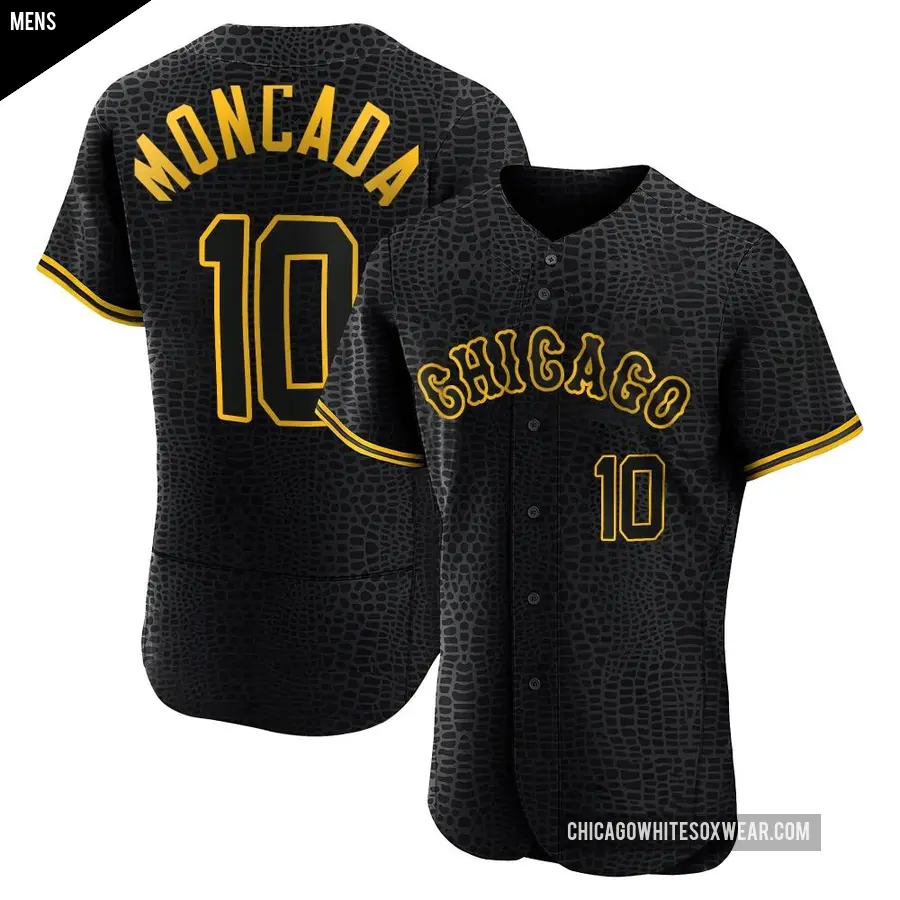 Men's Chicago White Sox ＃10 Yoan Moncada Authentic Black Snake Skin City Jersey