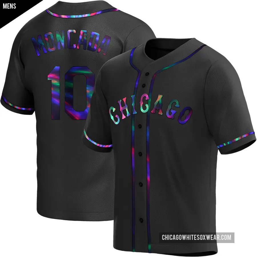 Men's Chicago White Sox ＃10 Yoan Moncada Replica Black Holographic Alternate Jersey