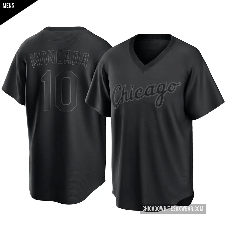 Men's Chicago White Sox ＃10 Yoan Moncada Replica Black Pitch Fashion Jersey