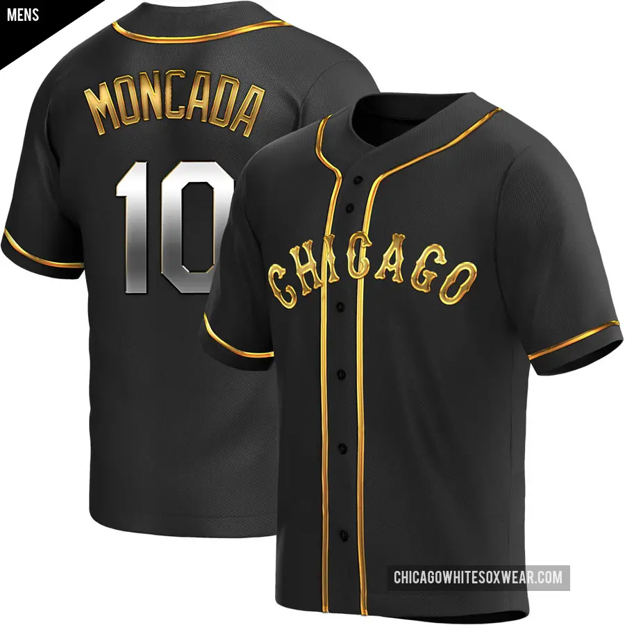 Men's Chicago White Sox ＃10 Yoan Moncada Replica Gold Black en Alternate Jersey