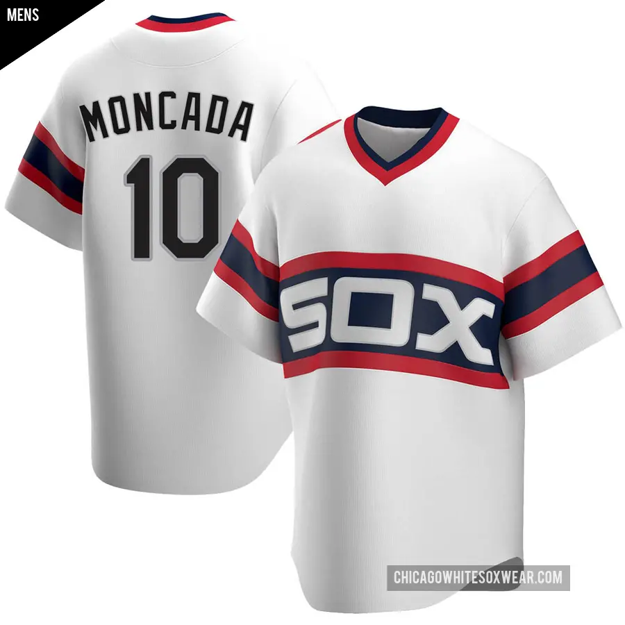 Men's Chicago White Sox ＃10 Yoan Moncada Replica White Cooperstown Collection Jersey