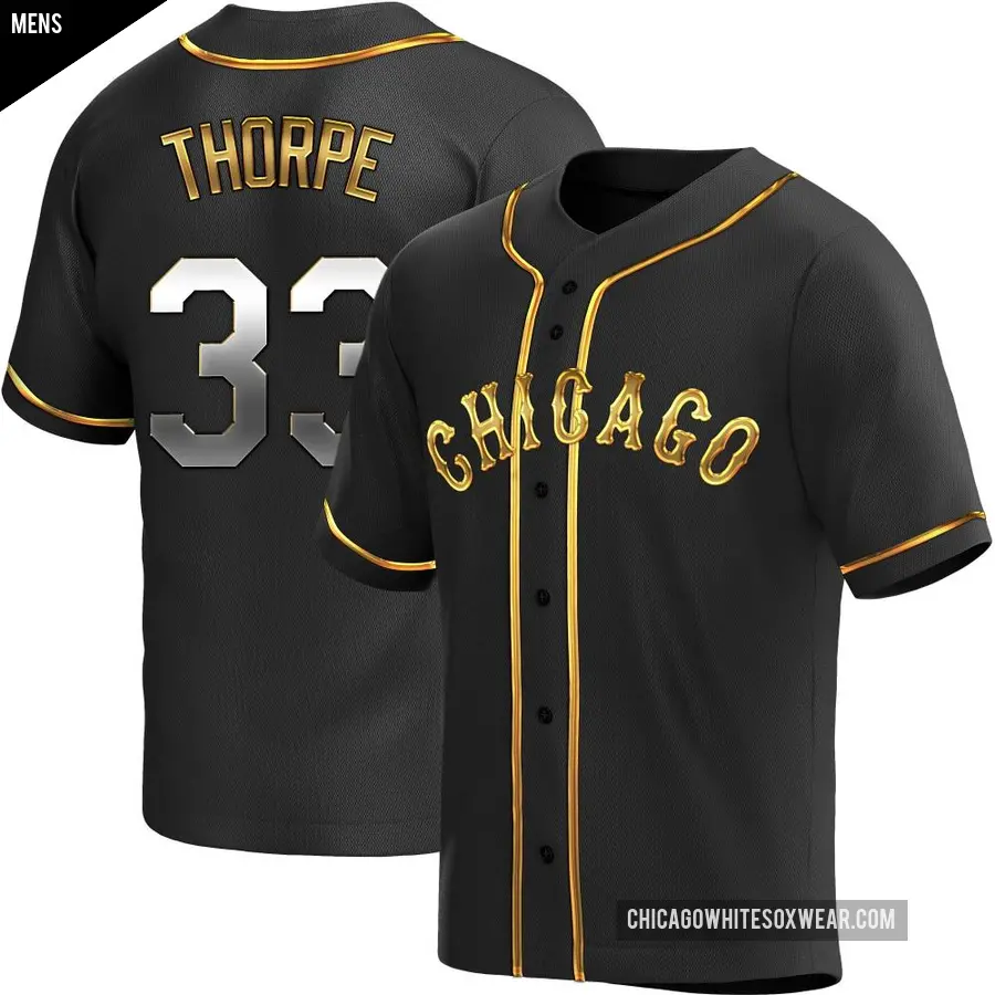 Men's Chicago White Sox ＃33 Drew Thorpe Replica Gold Black en Alternate Jersey