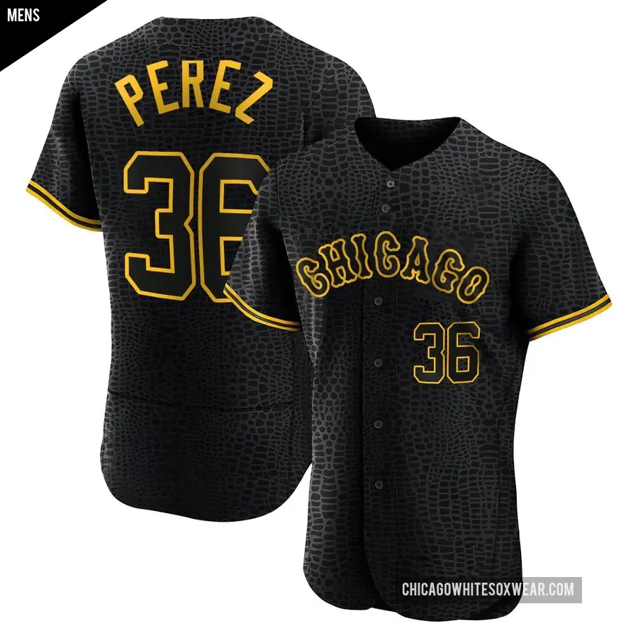 Men's Chicago White Sox ＃36 Carlos Perez Authentic Black Snake Skin City Jersey