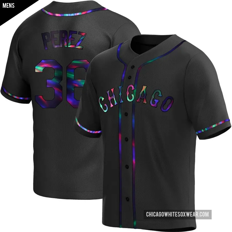 Men's Chicago White Sox ＃36 Carlos Perez Replica Black Holographic Alternate Jersey