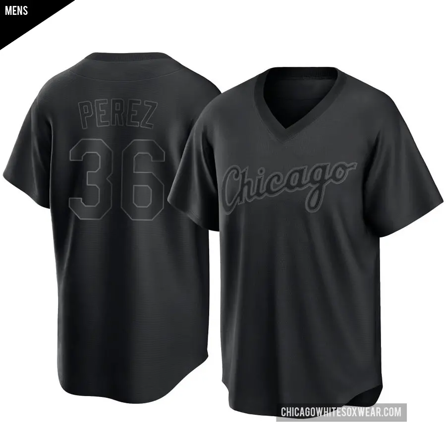 Men's Chicago White Sox ＃36 Carlos Perez Replica Black Pitch Fashion Jersey