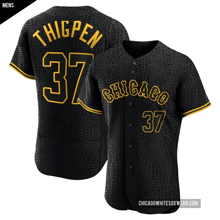 Men's Chicago White Sox ＃37 Bobby Thigpen Authentic Black Snake Skin City Jersey