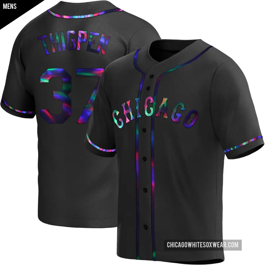 Men's Chicago White Sox ＃37 Bobby Thigpen Replica Black Holographic Alternate Jersey