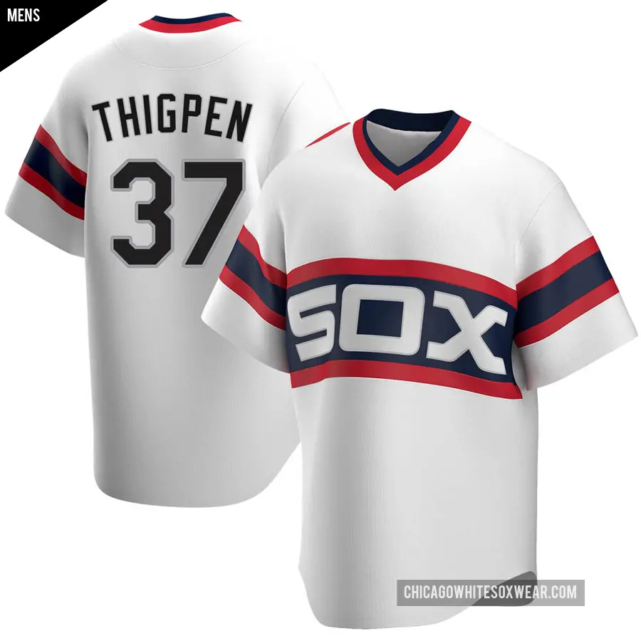 Men's Chicago White Sox ＃37 Bobby Thigpen Replica White Cooperstown Collection Jersey