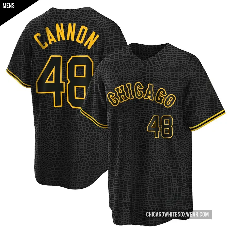 Men's Chicago White Sox ＃48 Jonathan Cannon Replica Black Snake Skin City Jersey