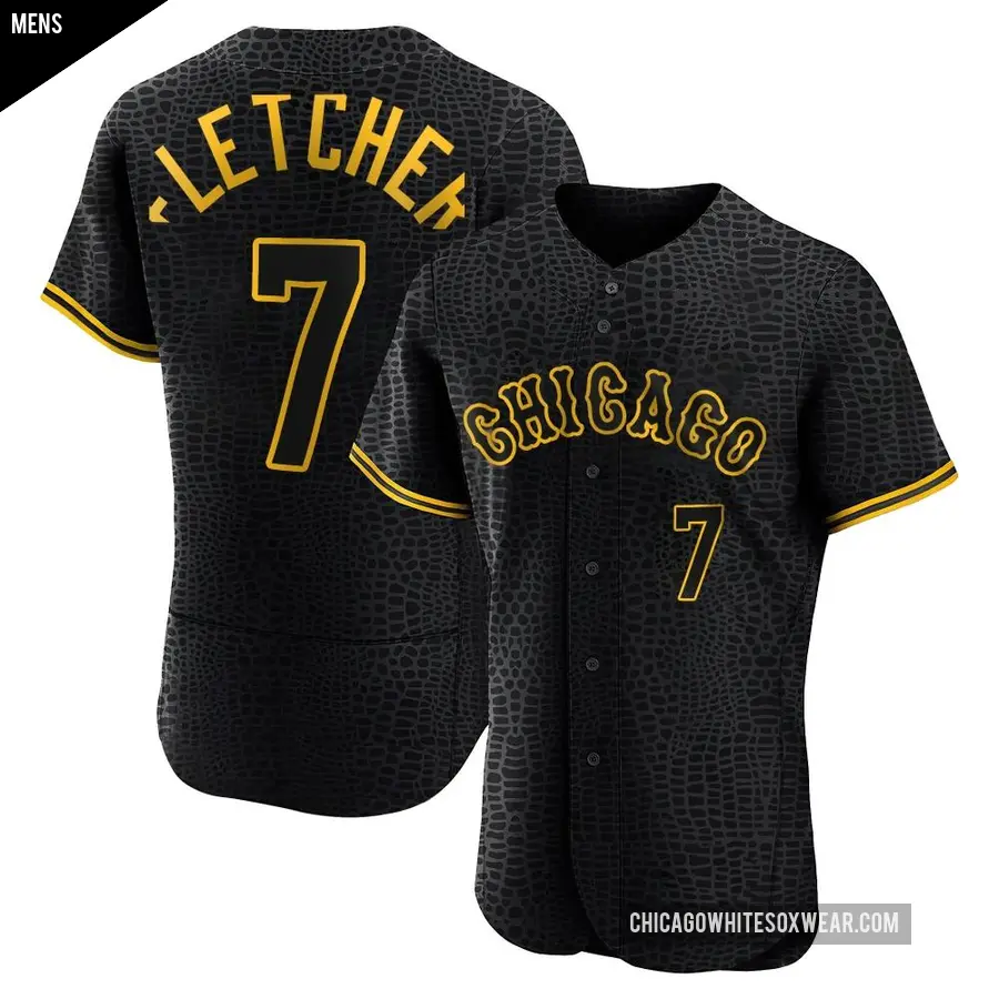 Men's Chicago White Sox ＃7 Dominic Fletcher Authentic Black Snake Skin City Jersey