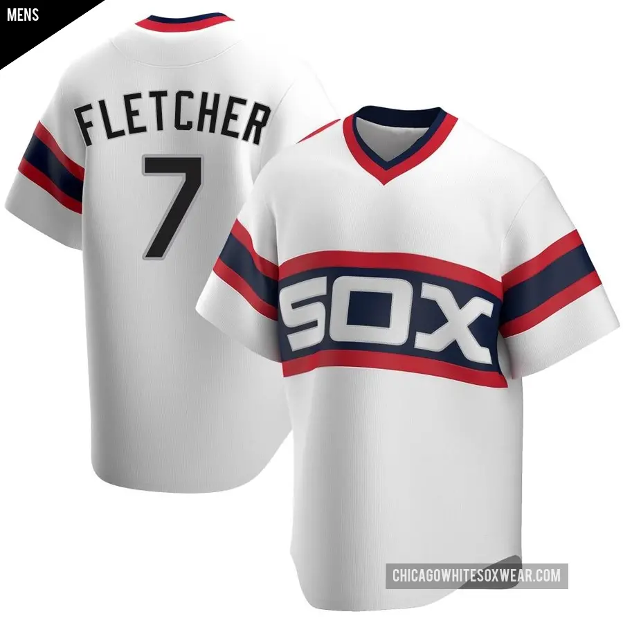 Men's Chicago White Sox ＃7 Dominic Fletcher Replica White Cooperstown Collection Jersey