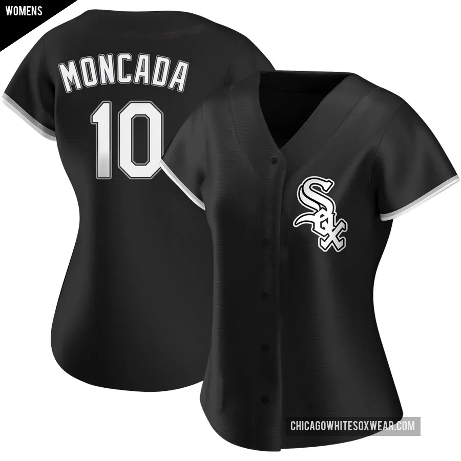 Women's Chicago White Sox ＃10 Yoan Moncada Authentic Black Alternate Jersey