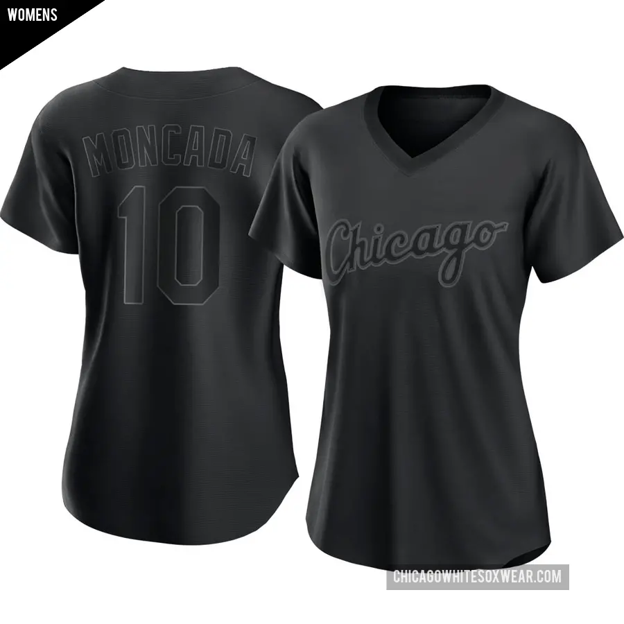 Women's Chicago White Sox ＃10 Yoan Moncada Authentic Black Pitch Fashion Jersey