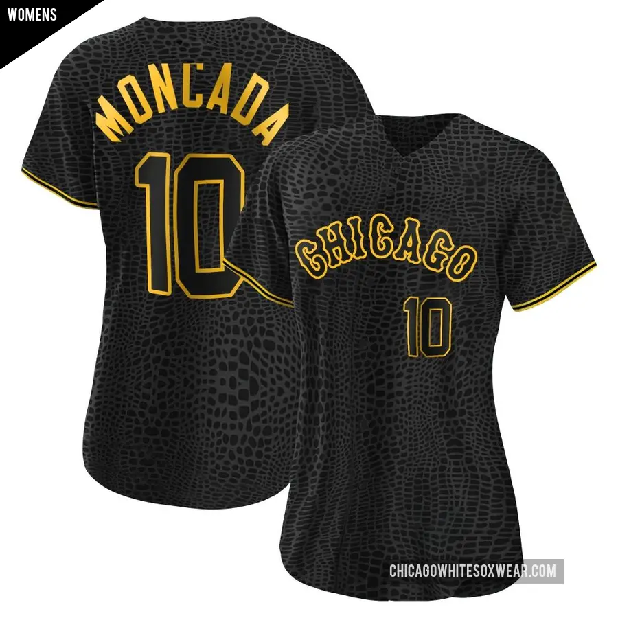 Women's Chicago White Sox ＃10 Yoan Moncada Authentic Black Snake Skin City Jersey