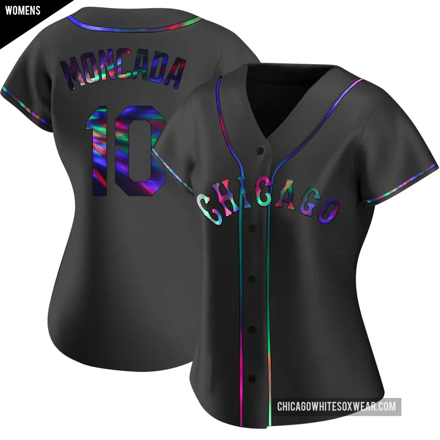 Women's Chicago White Sox ＃10 Yoan Moncada Replica Black Holographic Alternate Jersey