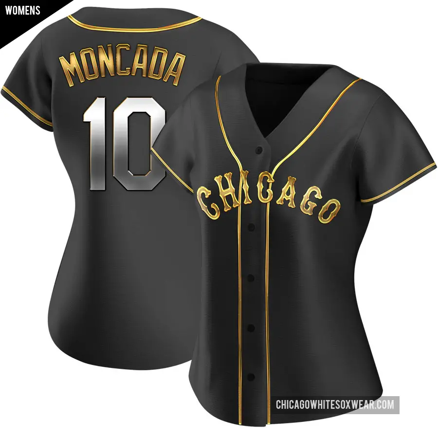 Women's Chicago White Sox ＃10 Yoan Moncada Replica Gold Black en Alternate Jersey