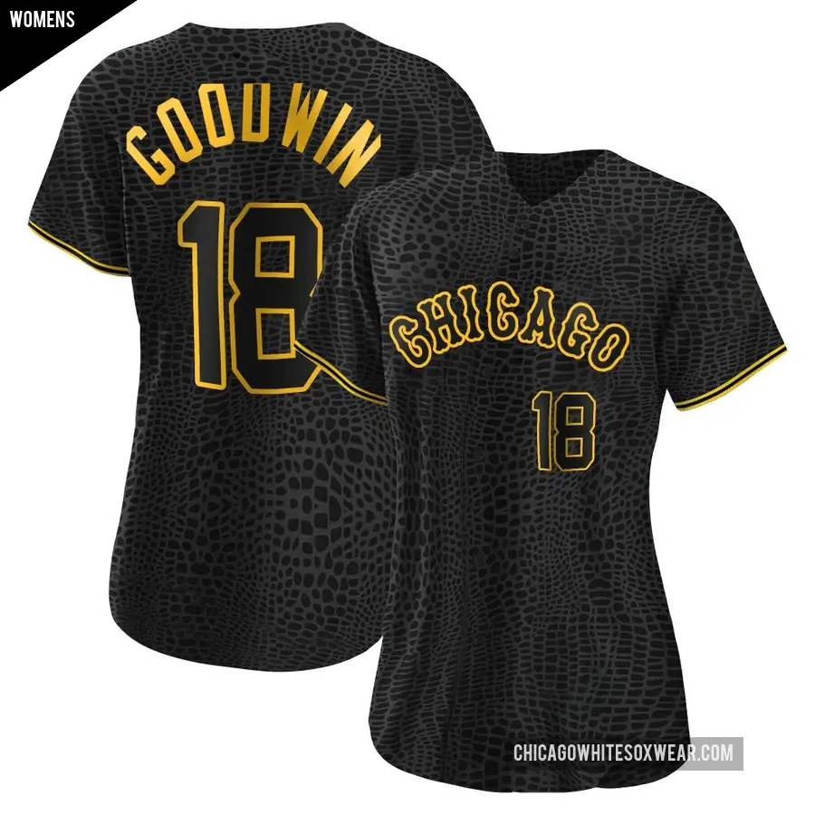 Women's Chicago White Sox ＃18 Brian Goodwin Authentic Black Snake Skin City Jersey