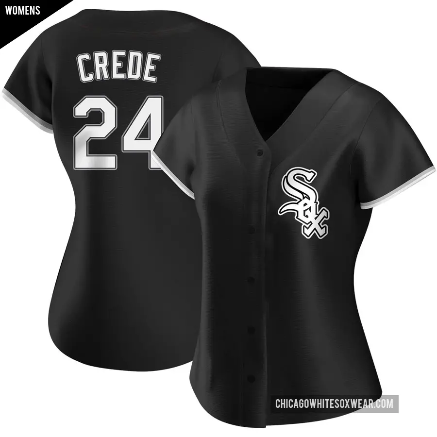 Women's Chicago White Sox ＃24 Joe Crede Authentic Black Alternate Jersey