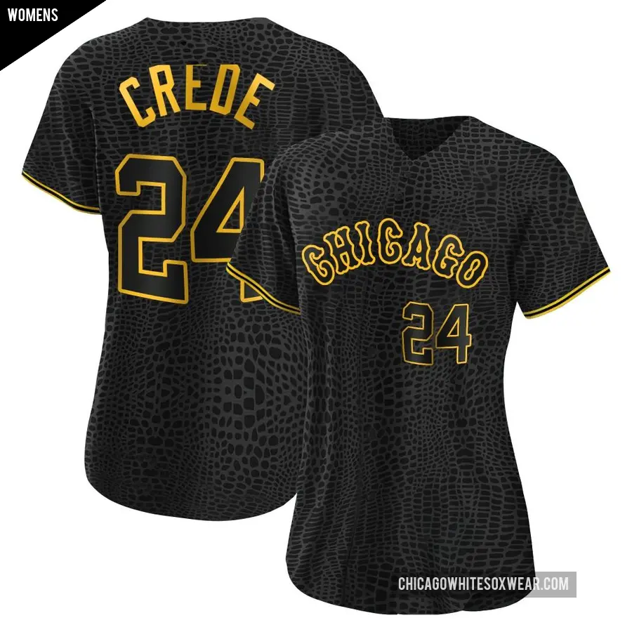 Women's Chicago White Sox ＃24 Joe Crede Authentic Black Snake Skin City Jersey