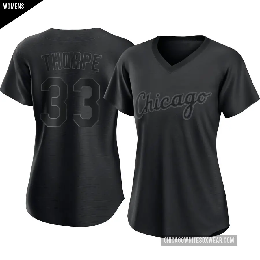 Women's Chicago White Sox ＃33 Drew Thorpe Replica Black Pitch Fashion Jersey