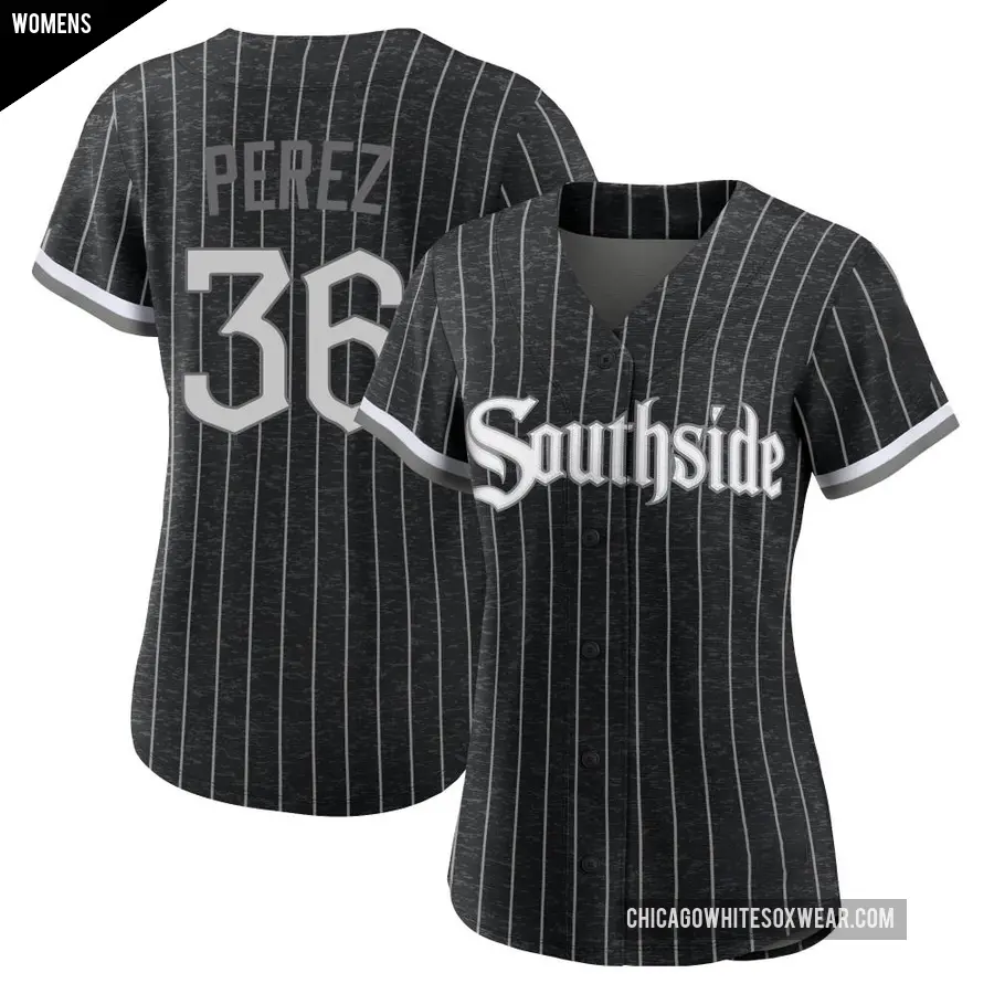 Women's Chicago White Sox ＃36 Carlos Perez Replica Black 2021 City Connect Jersey