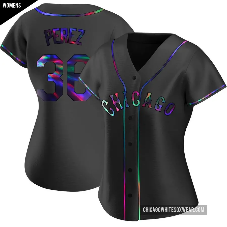 Women's Chicago White Sox ＃36 Carlos Perez Replica Black Holographic Alternate Jersey