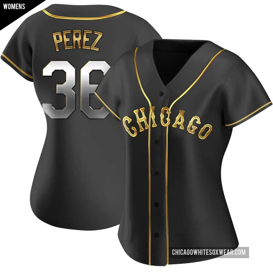 Women's Chicago White Sox ＃36 Carlos Perez Replica Gold Black en Alternate Jersey