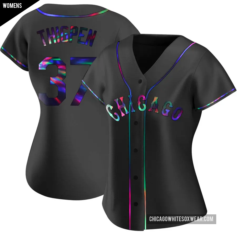 Women's Chicago White Sox ＃37 Bobby Thigpen Replica Black Holographic Alternate Jersey