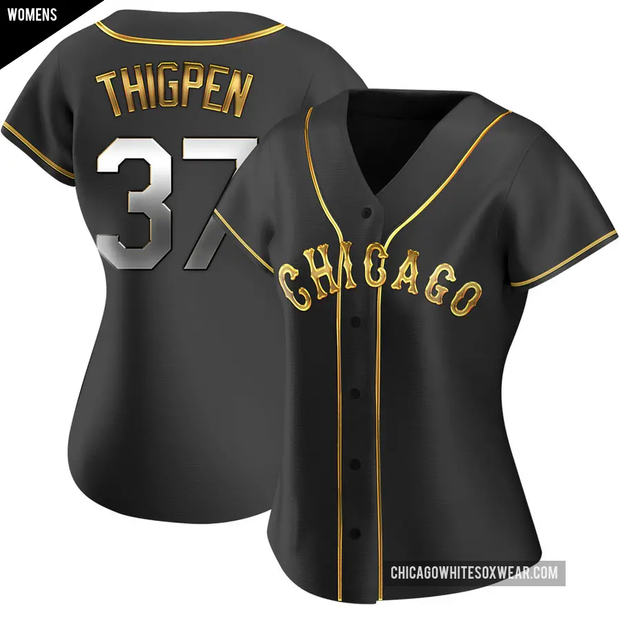 Women's Chicago White Sox ＃37 Bobby Thigpen Replica Gold Black en Alternate Jersey