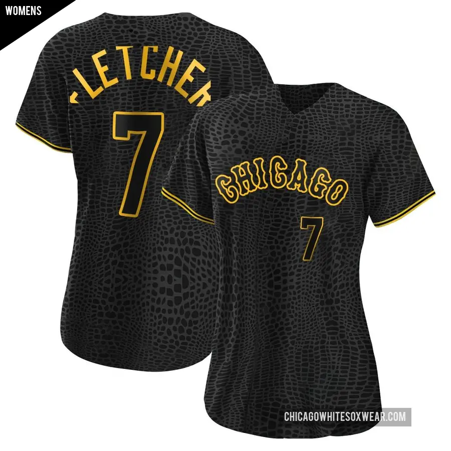 Women's Chicago White Sox ＃7 Dominic Fletcher Authentic Black Snake Skin City Jersey