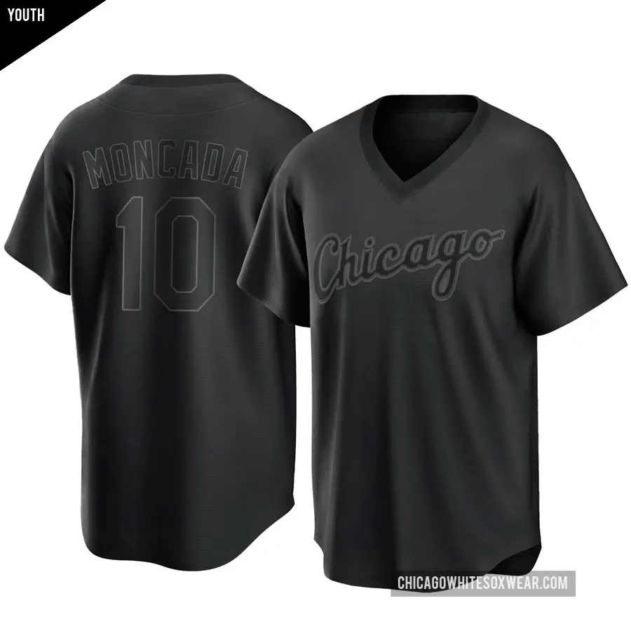 Youth Chicago White Sox ＃10 Yoan Moncada Replica Black Pitch Fashion Jersey