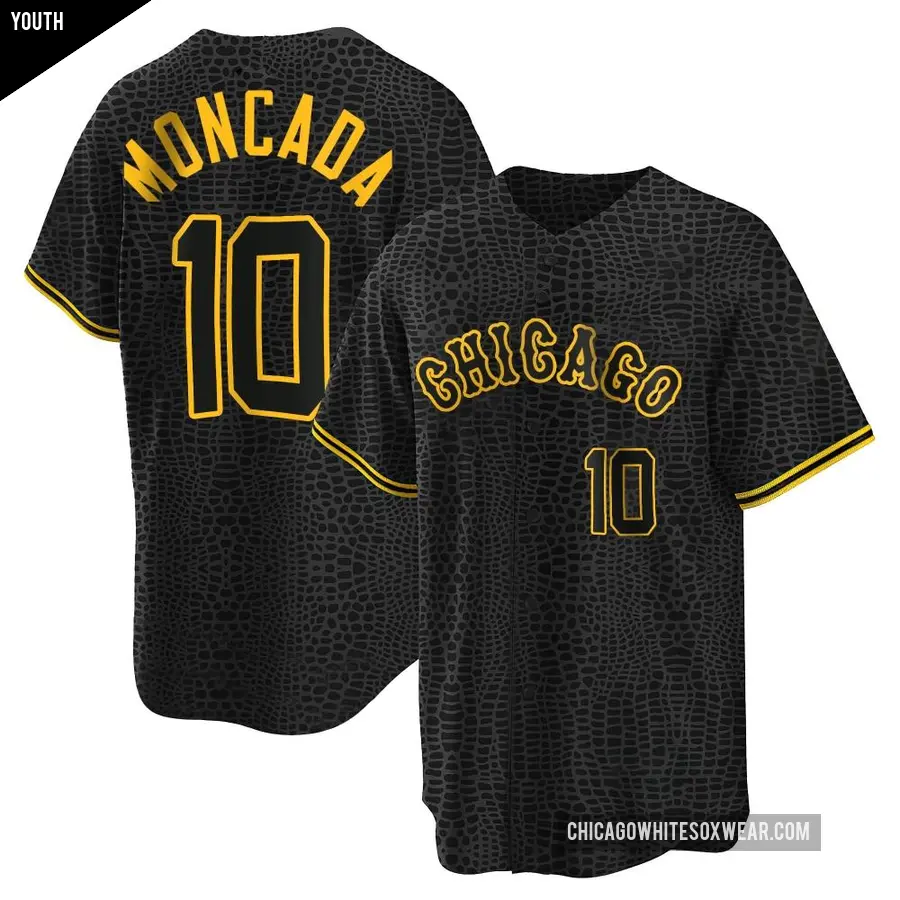 Youth Chicago White Sox ＃10 Yoan Moncada Replica Black Snake Skin City Jersey