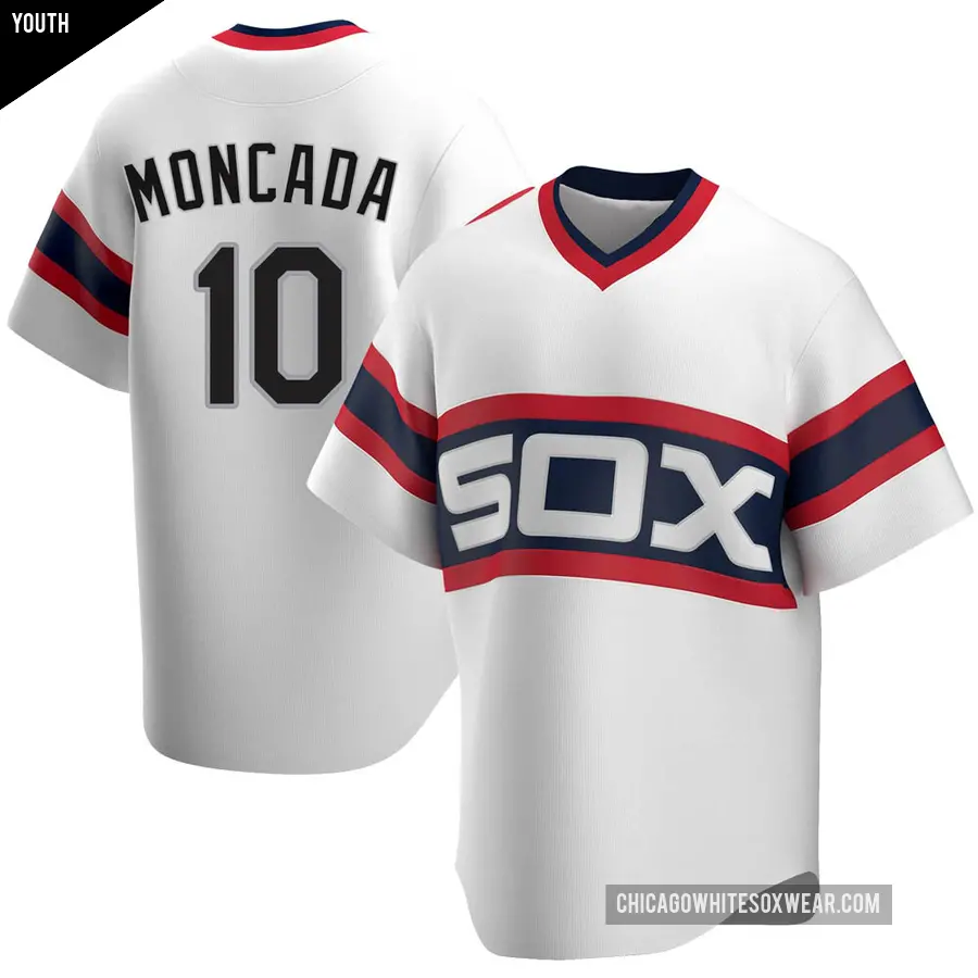 Youth Chicago White Sox ＃10 Yoan Moncada Replica White Cooperstown Collection Jersey