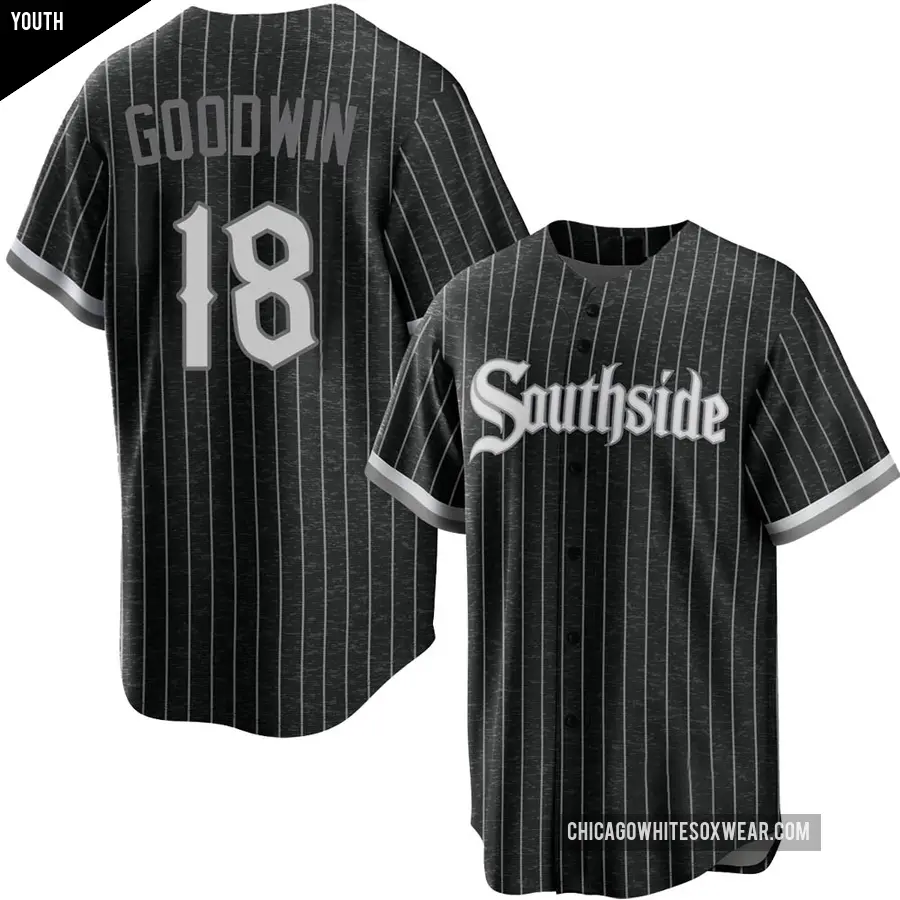 Youth Chicago White Sox ＃18 Brian Goodwin Replica Black 2021 City Connect Jersey