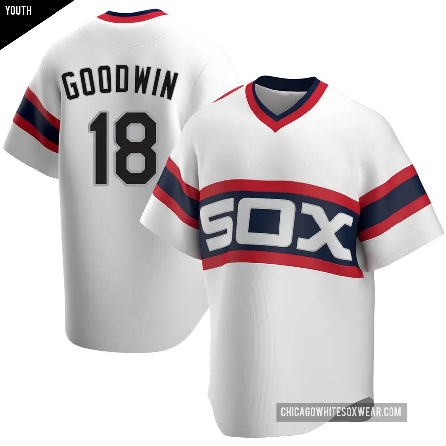 Youth Chicago White Sox ＃18 Brian Goodwin Replica White Cooperstown Collection Jersey