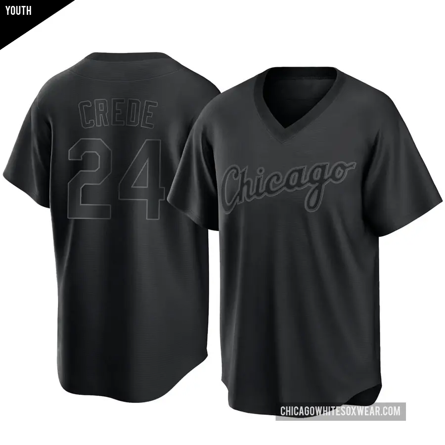 Youth Chicago White Sox ＃24 Joe Crede Replica Black Pitch Fashion Jersey