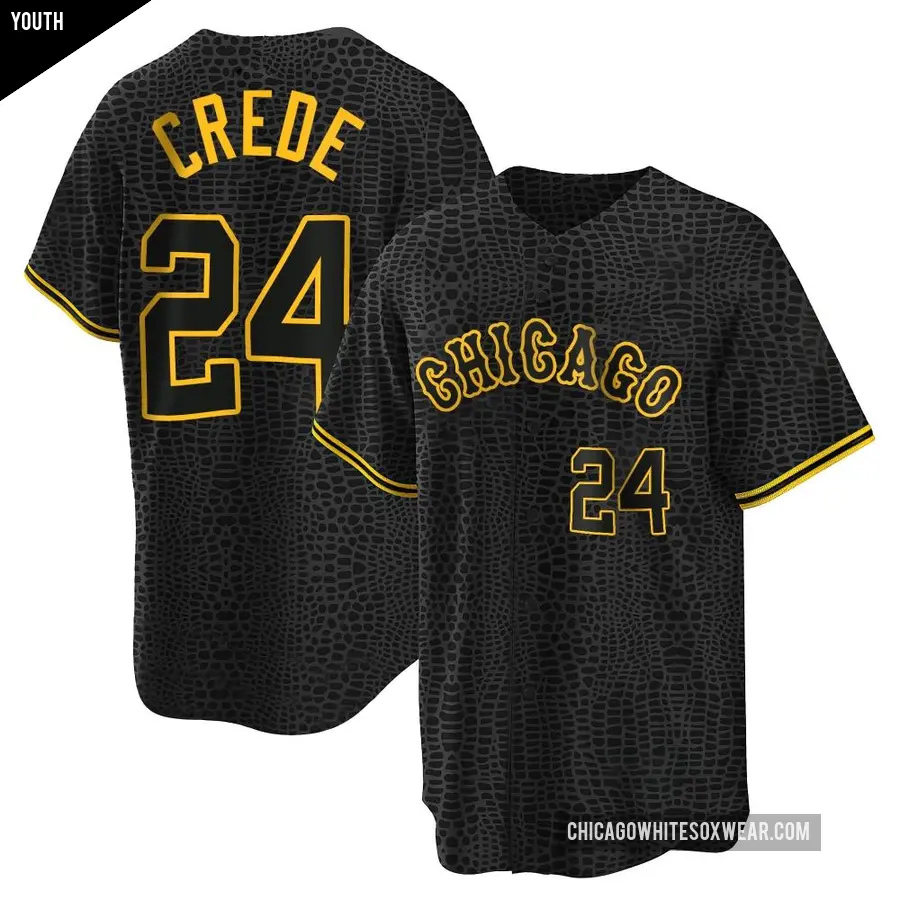 Youth Chicago White Sox ＃24 Joe Crede Replica Black Snake Skin City Jersey