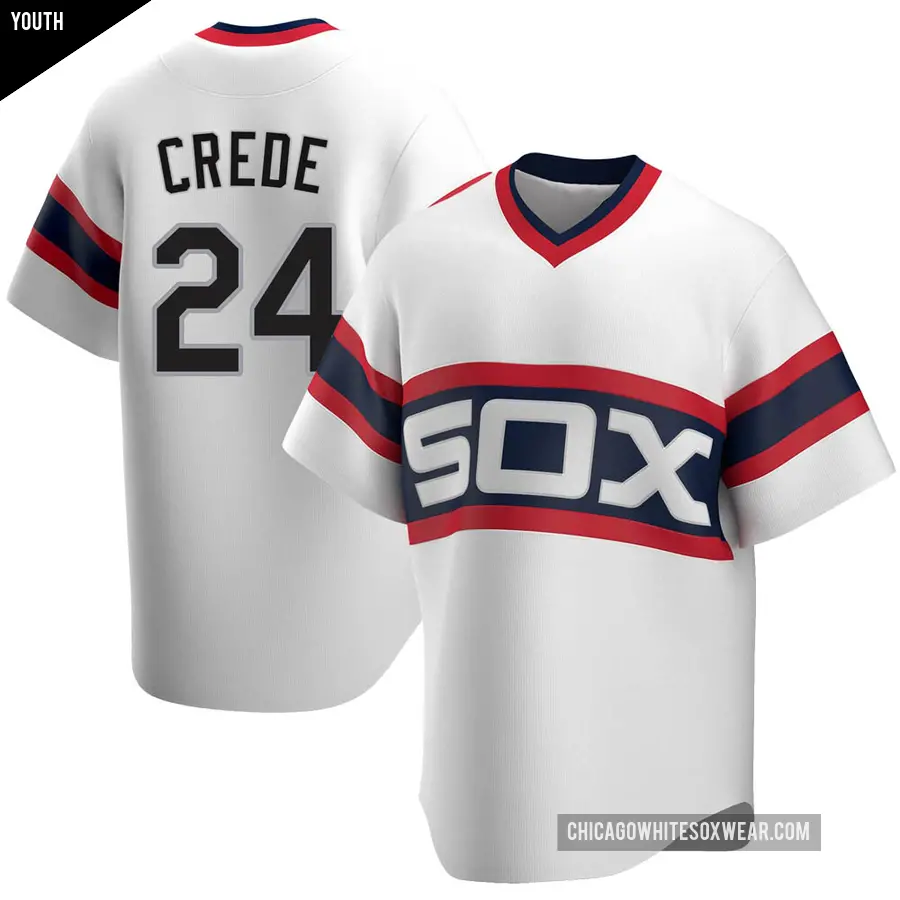 Youth Chicago White Sox ＃24 Joe Crede Replica White Cooperstown Collection Jersey