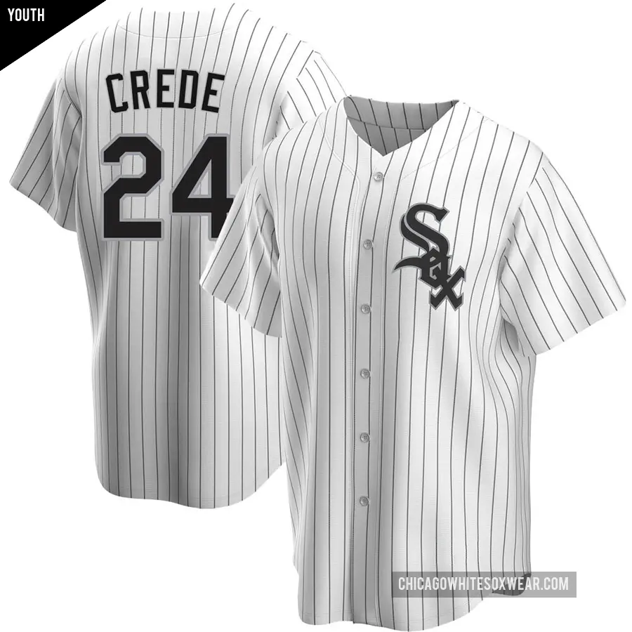 Youth Chicago White Sox ＃24 Joe Crede Replica White Home Jersey