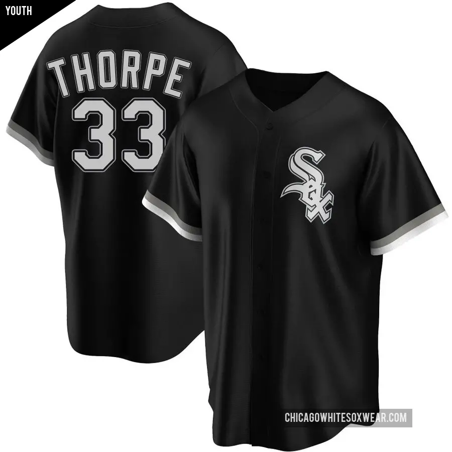 Youth Chicago White Sox ＃33 Drew Thorpe Replica Black Alternate Jersey