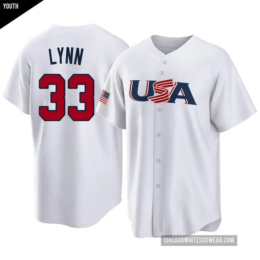 Youth Chicago White Sox ＃33 Lance Lynn Replica White USA Baseball 2023 World Baseball Classic Jersey