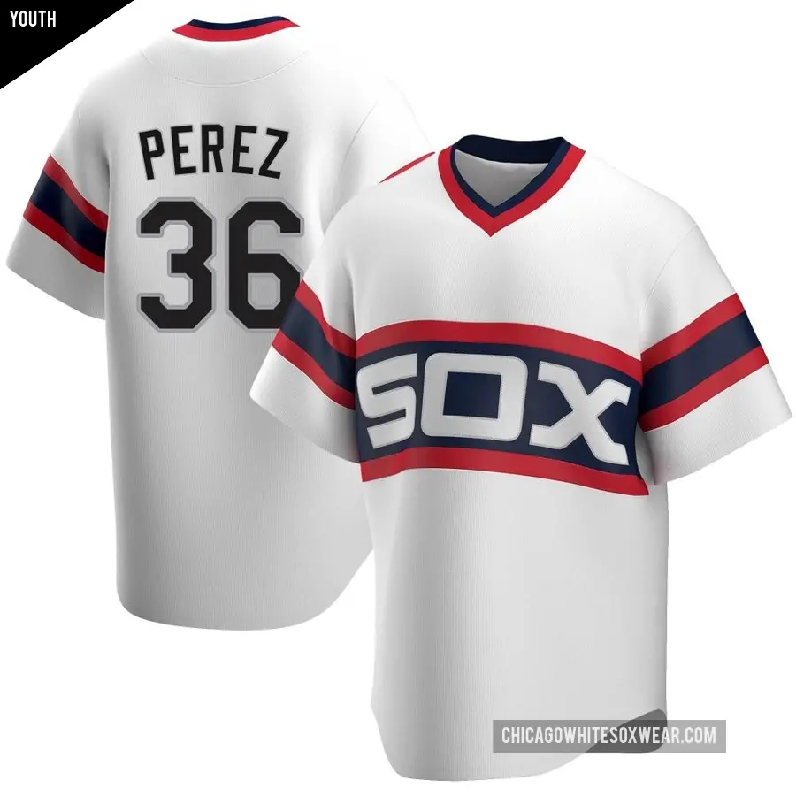 Youth Chicago White Sox ＃36 Carlos Perez Replica White Cooperstown Collection Jersey