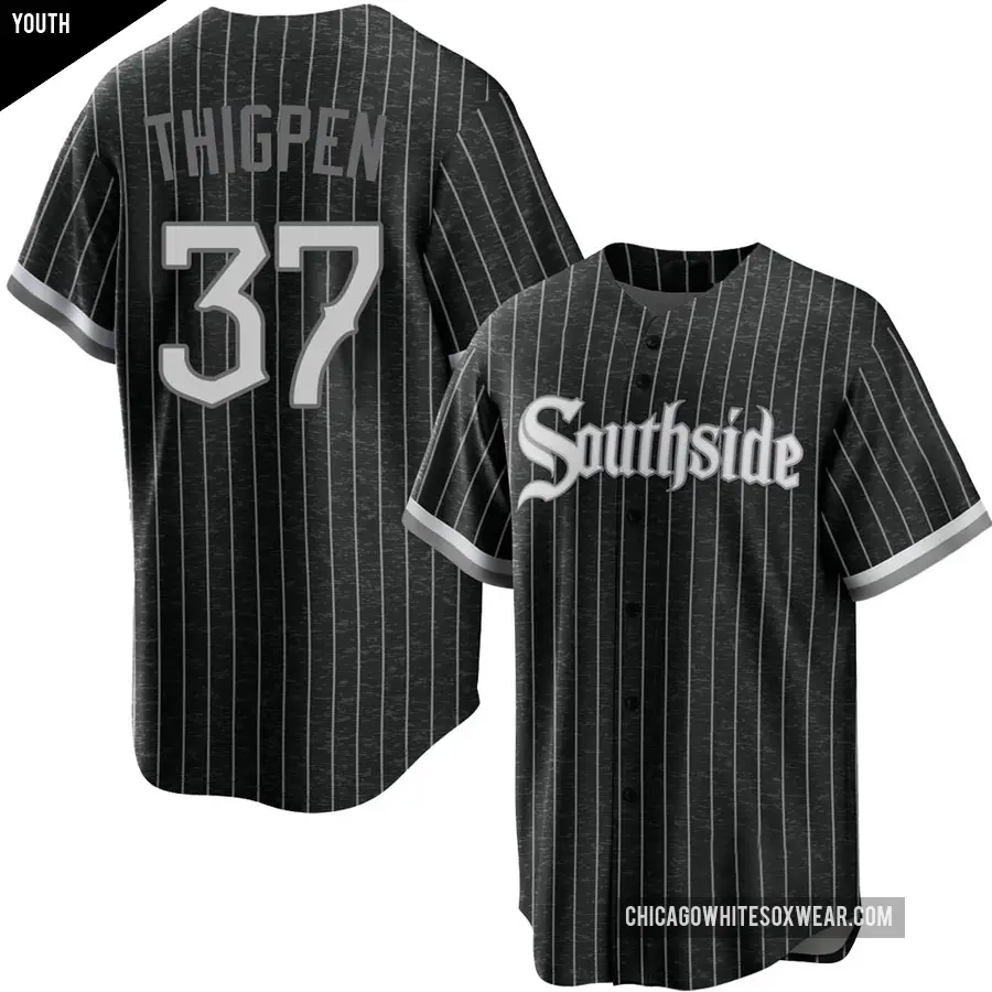 Youth Chicago White Sox ＃37 Bobby Thigpen Replica Black 2021 City Connect Jersey