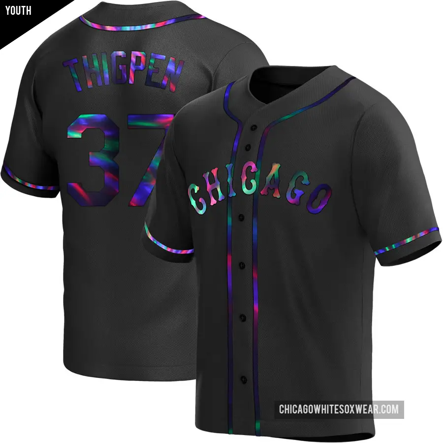 Youth Chicago White Sox ＃37 Bobby Thigpen Replica Black Holographic Alternate Jersey