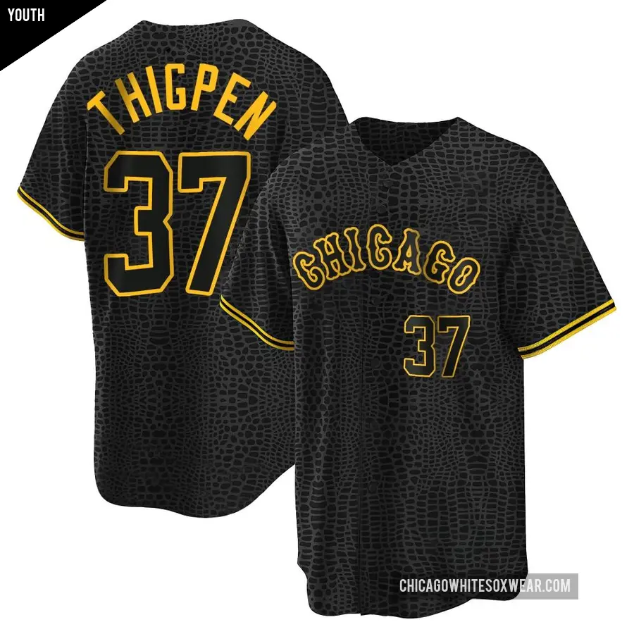 Youth Chicago White Sox ＃37 Bobby Thigpen Replica Black Snake Skin City Jersey